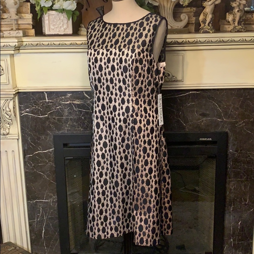 NWT Kay Unger black white sheer top dress